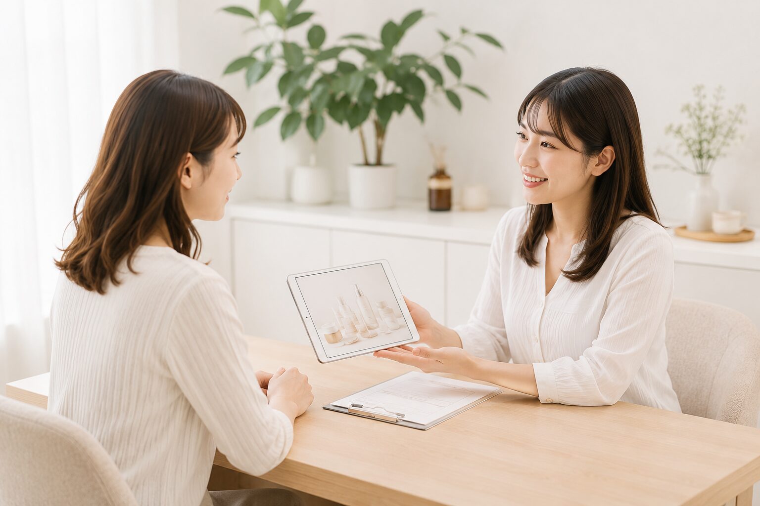 美容カウンセリングを行う様子